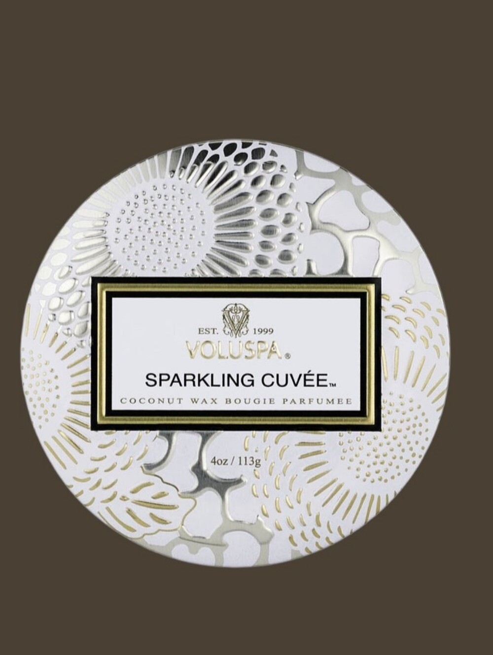 NEW VOLUSPA Sparkling Cuvee 4 oz One Wick Scented Coconut Wax Candle Tin